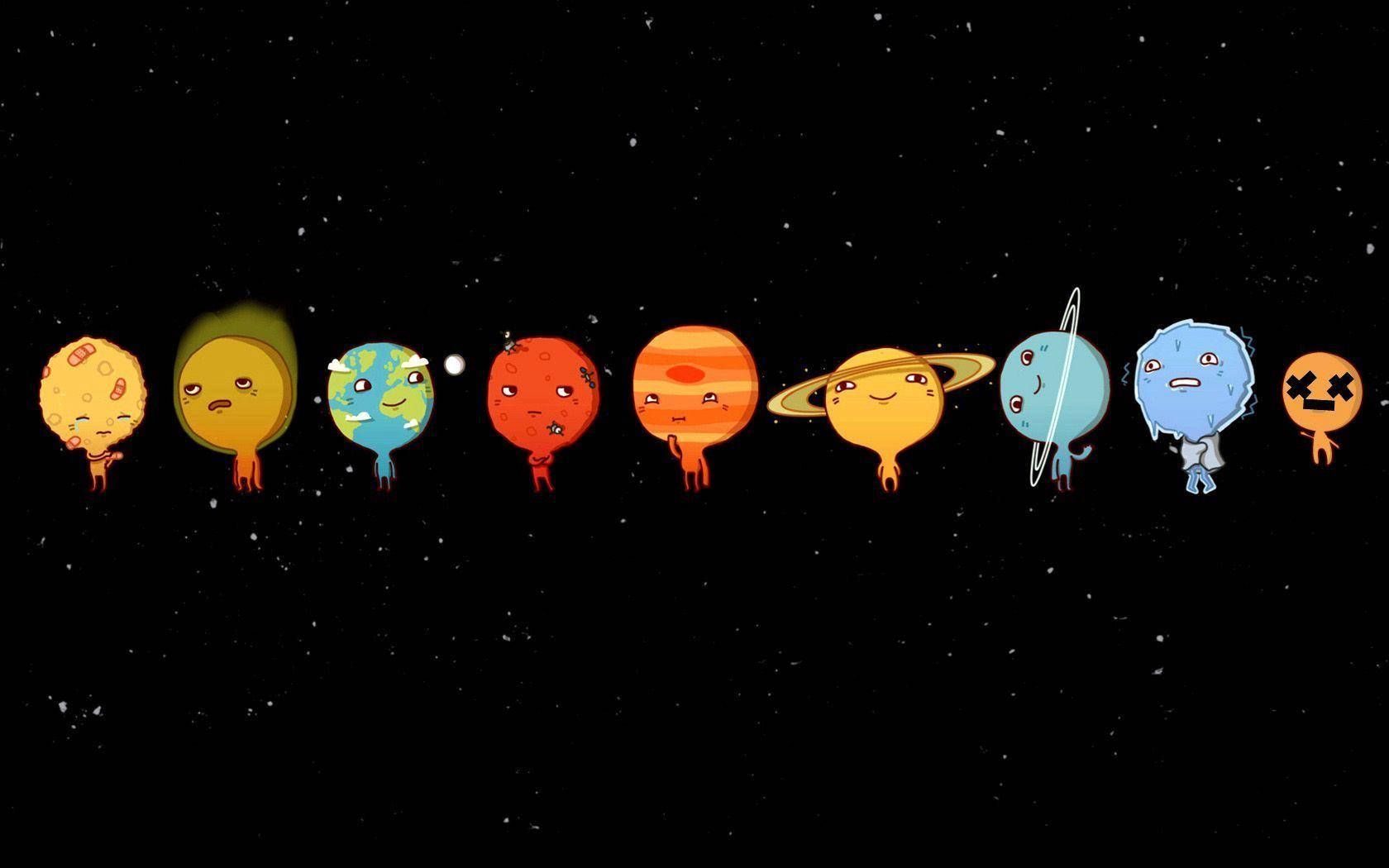 Download Funny Laptop Planets Emoticons Wallpaper 