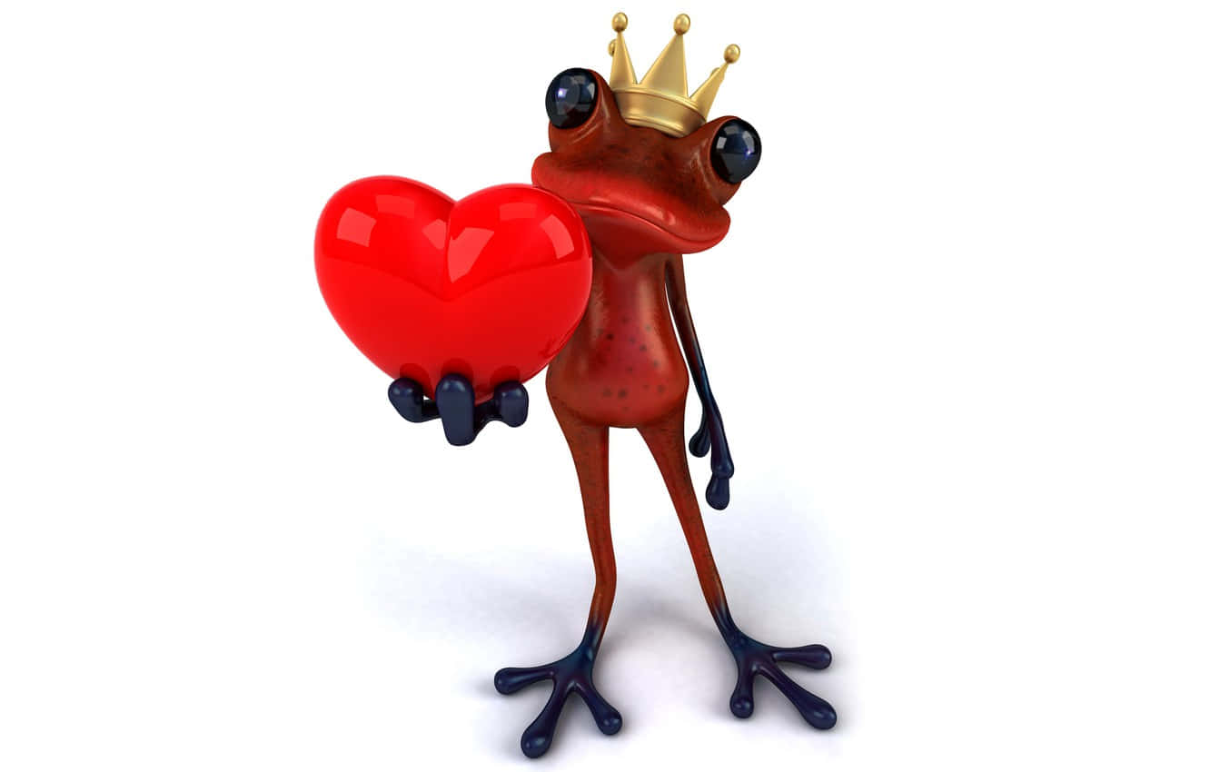 En frø holder et rødt hjerte med en krone på det Wallpaper