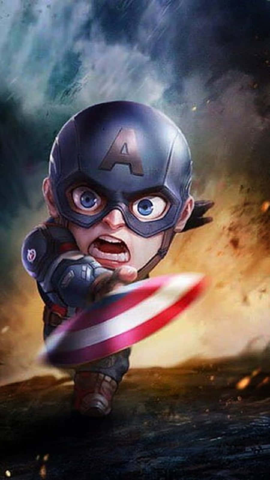 Divertidaimagen De Marvel Chibi Del Capitán América Lanzando Su Escudo.