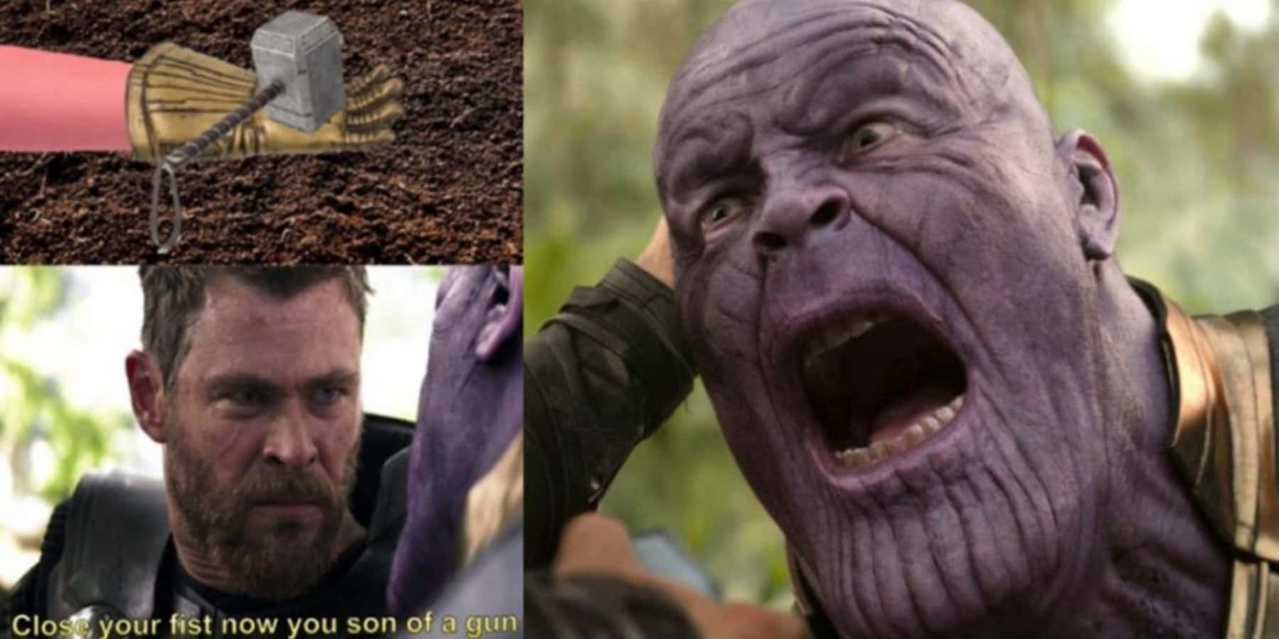 Roligtmarvel Meme Med Thor Mjolnir Thanos Bild.