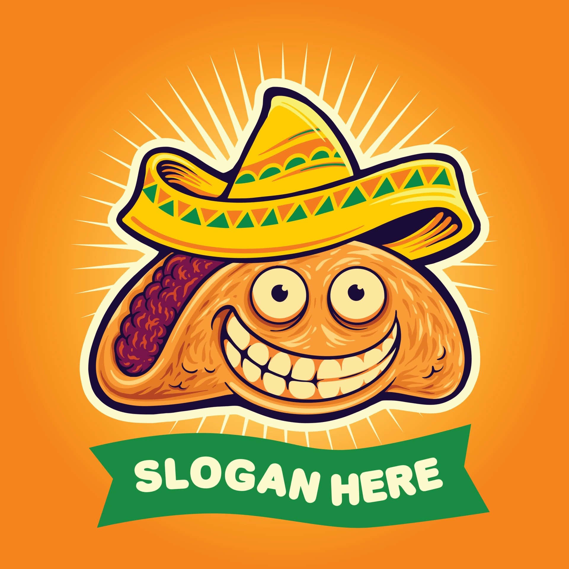 A Cartoon Taco With A Sombrero On An Orange Background