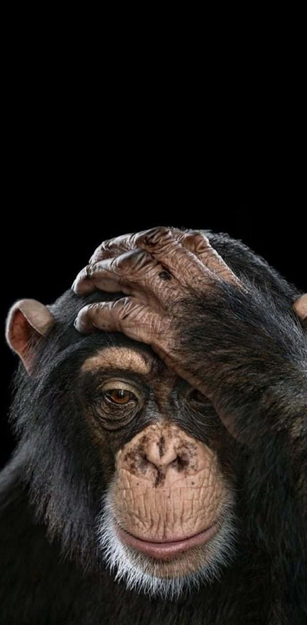 Einschimpanse Mit Den Händen Am Kopf.