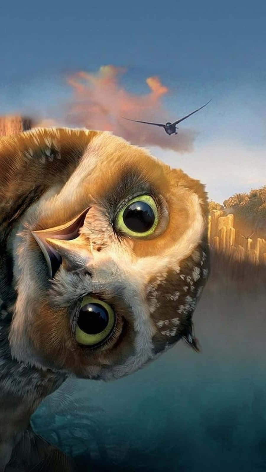 Funny Owl Painting Tilting Head Sky Background Picture