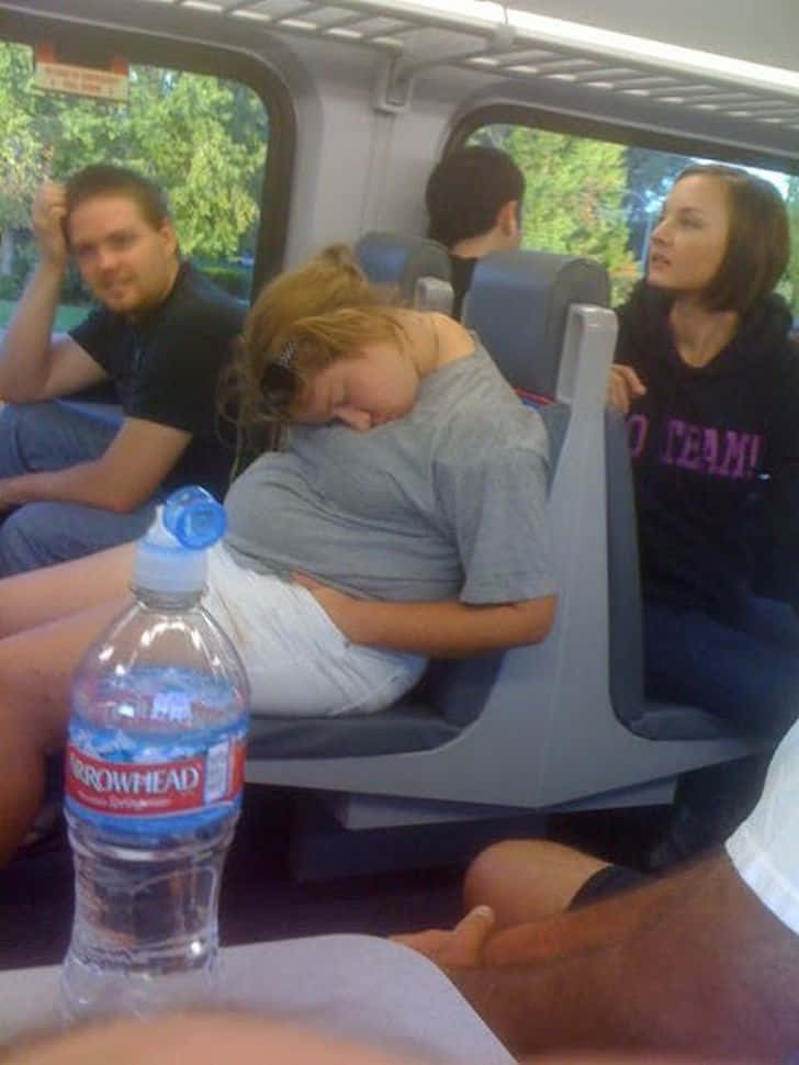 Funny People Girl Sleeping On Bus Picture