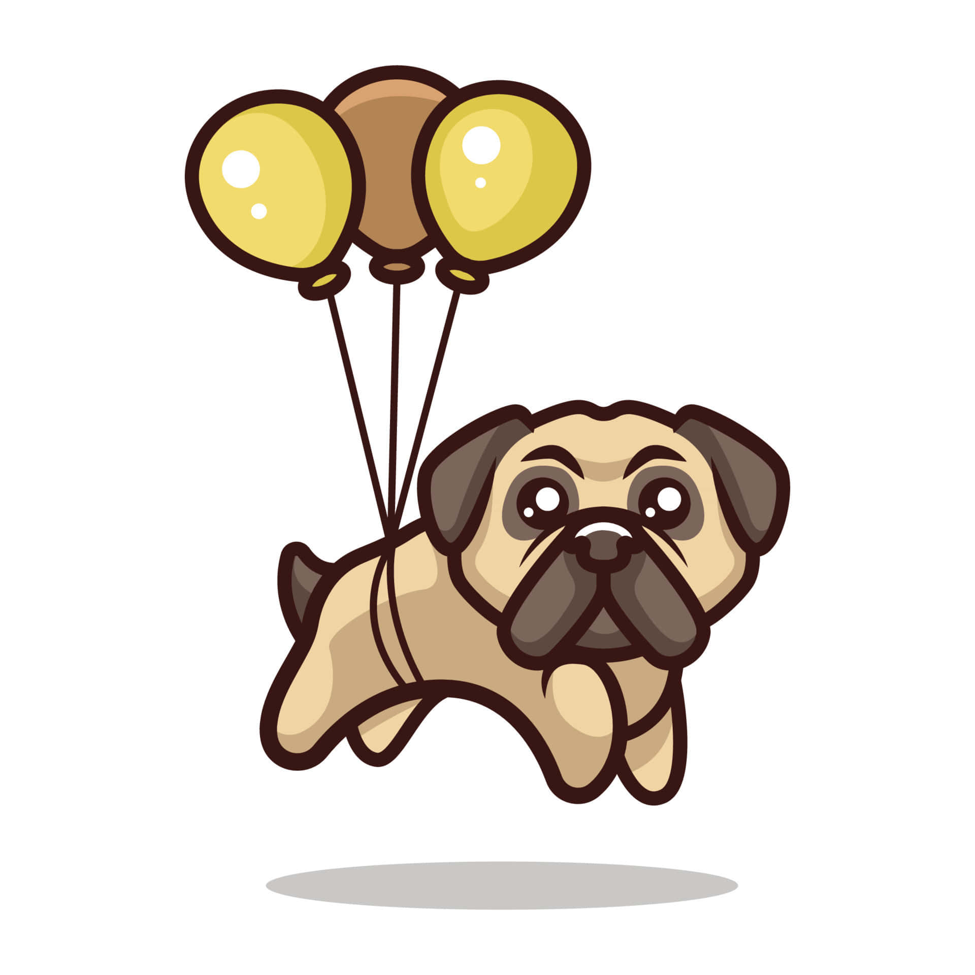Funny Pug Floating With Balloons Picture