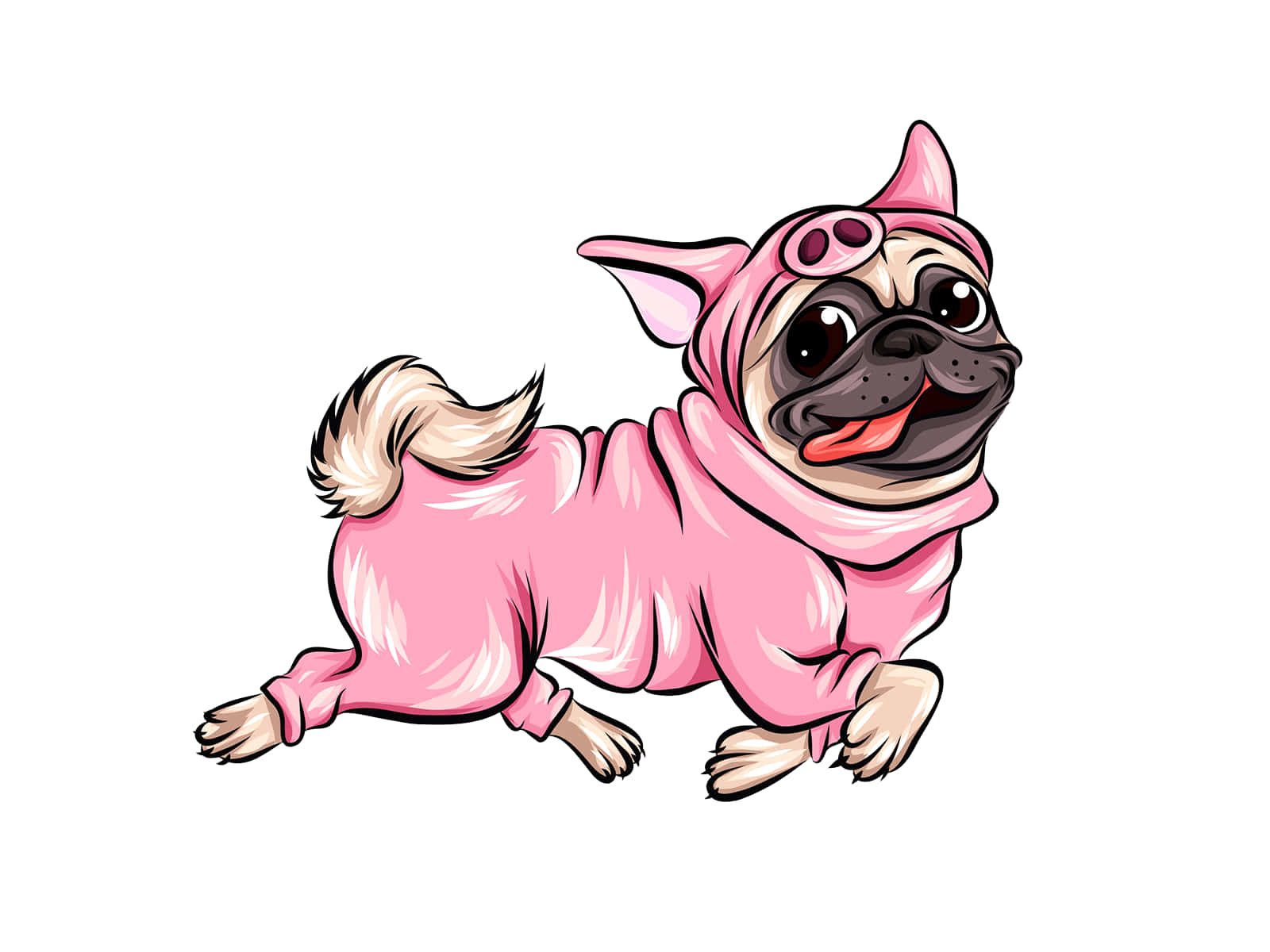 Divertidaimagen De Un Pug Disfrazado De Cerdo En Traje De Dibujos Animados.