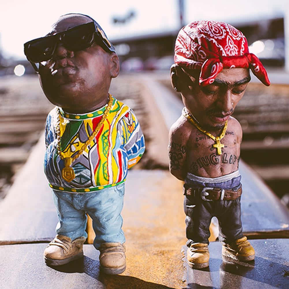 Sjove rappere Biggie & Tupac billeder pryder denne tapet