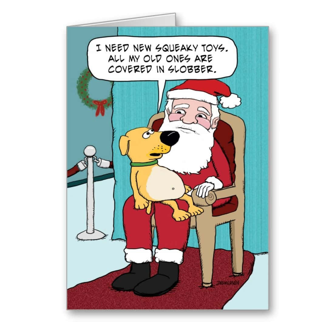 Sjov Santa med hund Comic Picture Tapet