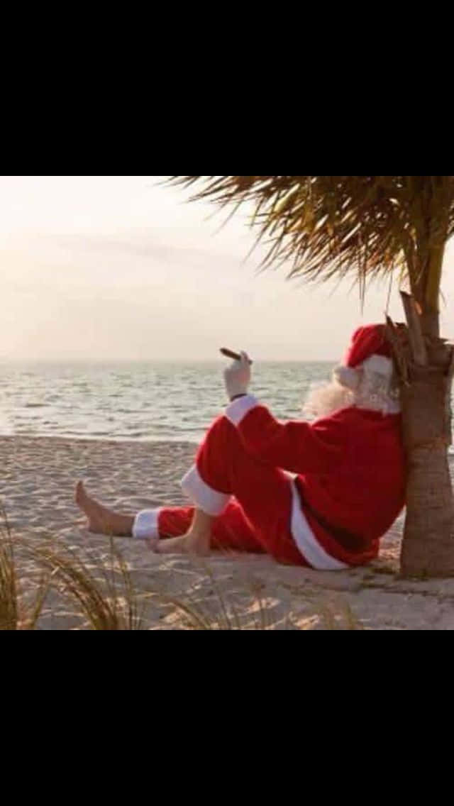 Funny Santa At The Beach Picture