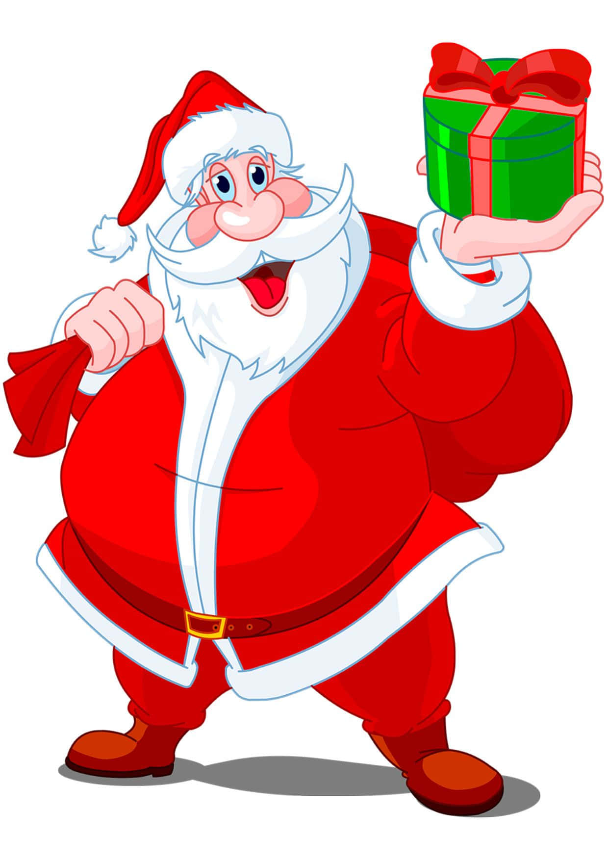 Immaginedi Un Cartone Animato Divertente Di Babbo Natale Con Un Regalo.