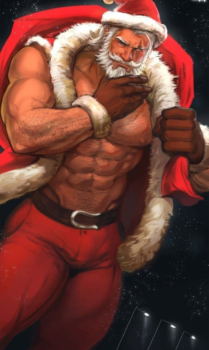 Sjov Santa med Muskel Billede Tapet