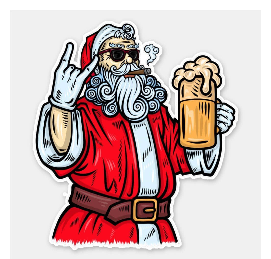 Immaginedivertente Di Babbo Natale Cattivo Con Una Birra