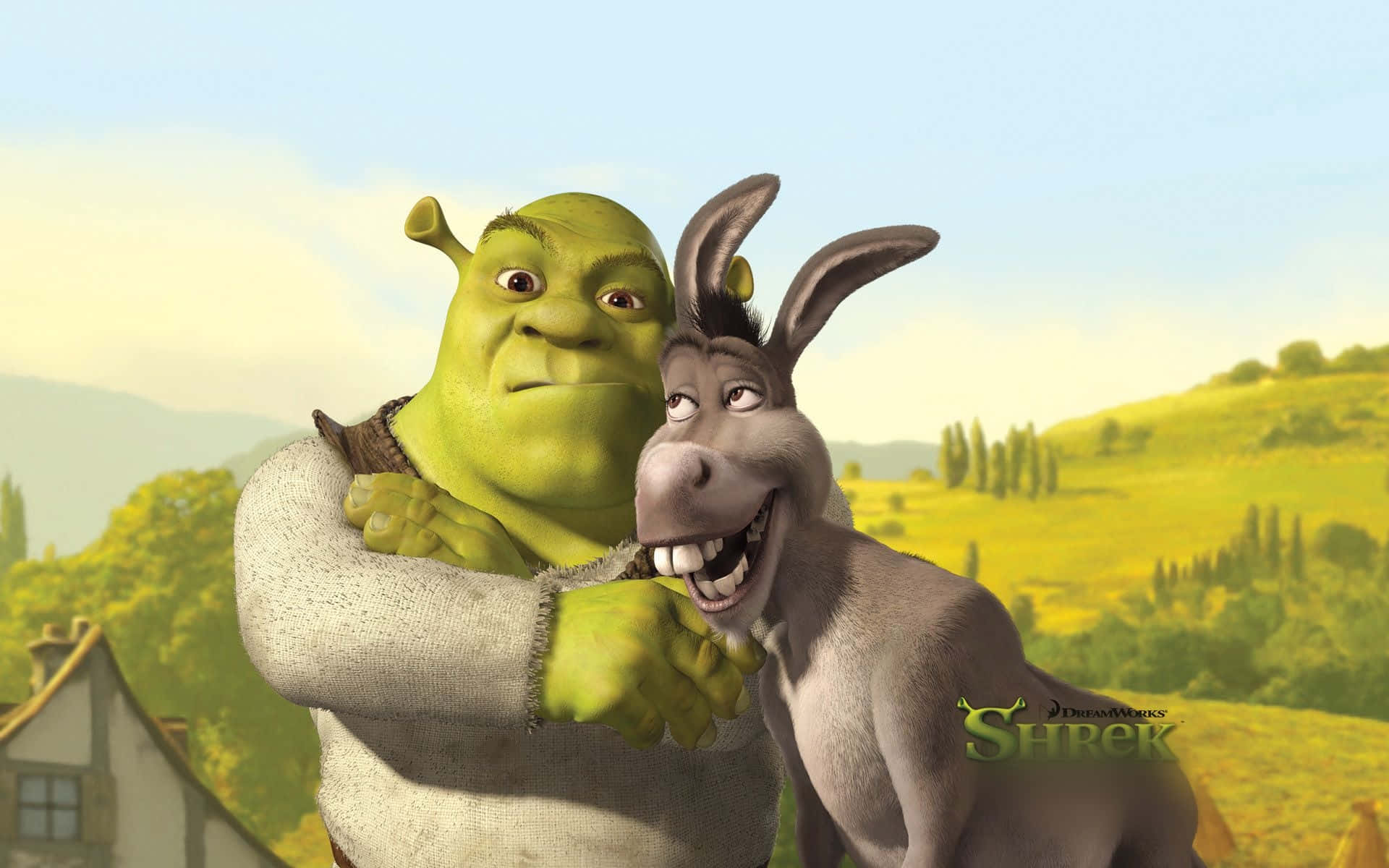 Imagemo Engraçado Shrek Celebra Depois De Matar Um Dragão. Papel de Parede
