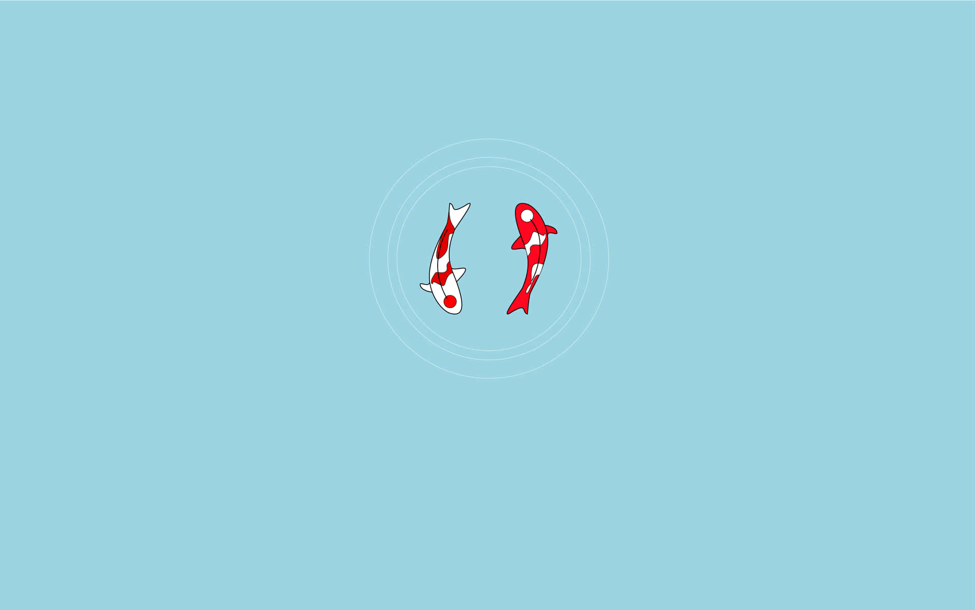 En rød og hvid fisk svømmer på en blå baggrund. Wallpaper