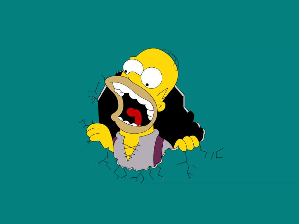 Divertido,homer De Los Simpsons Aparece Desde Una Pared. Fondo de pantalla