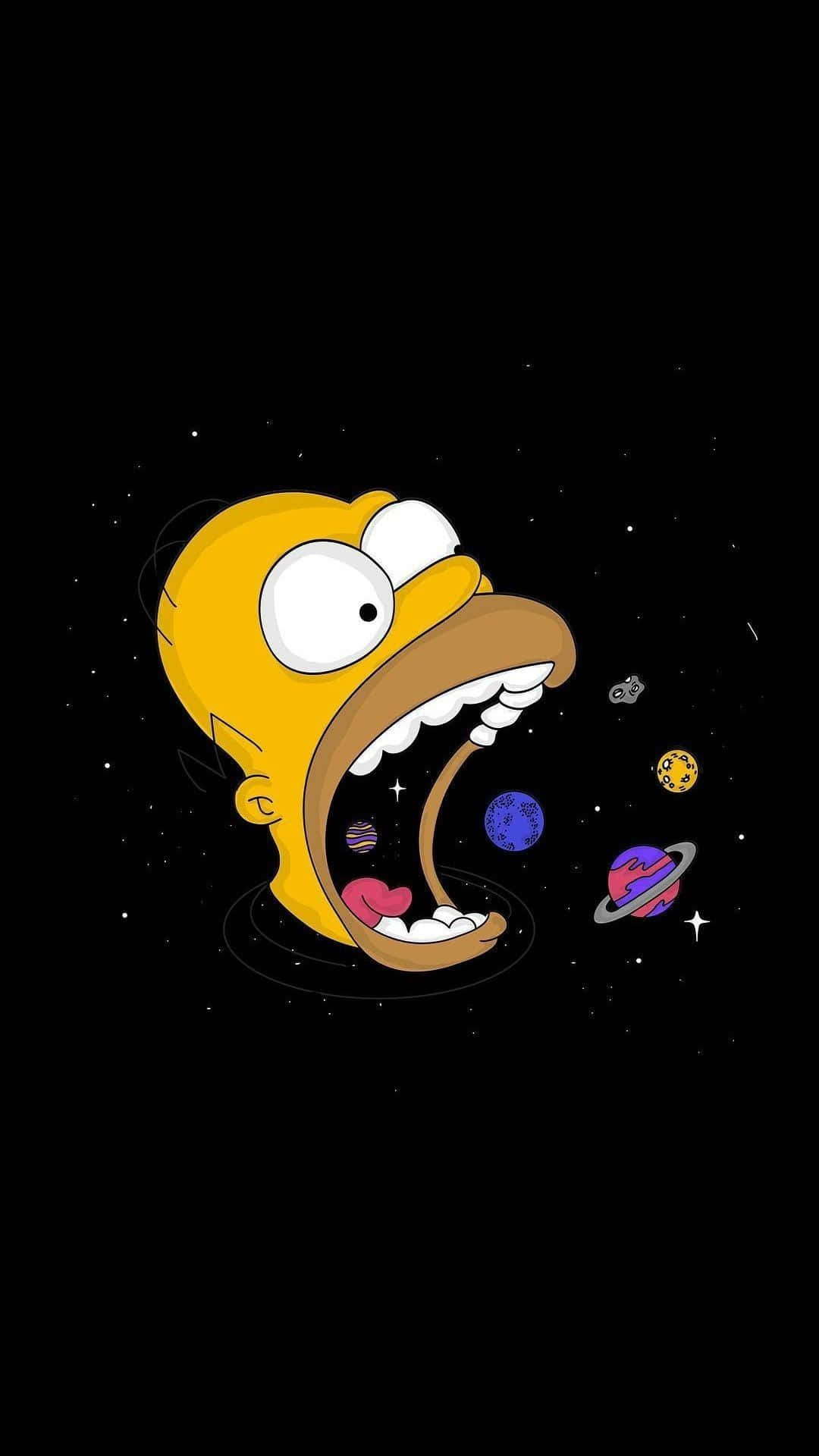 Divertidofondo De Pantalla De Los Simpsons: Homer Tragándose Planetas Fondo de pantalla