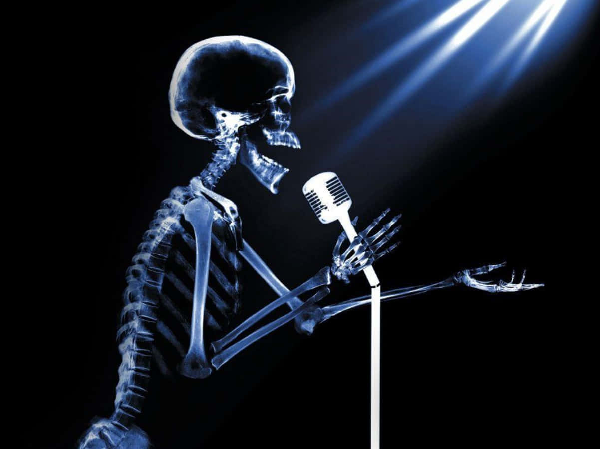 Funny Skeleton Singing Microphone Picture
