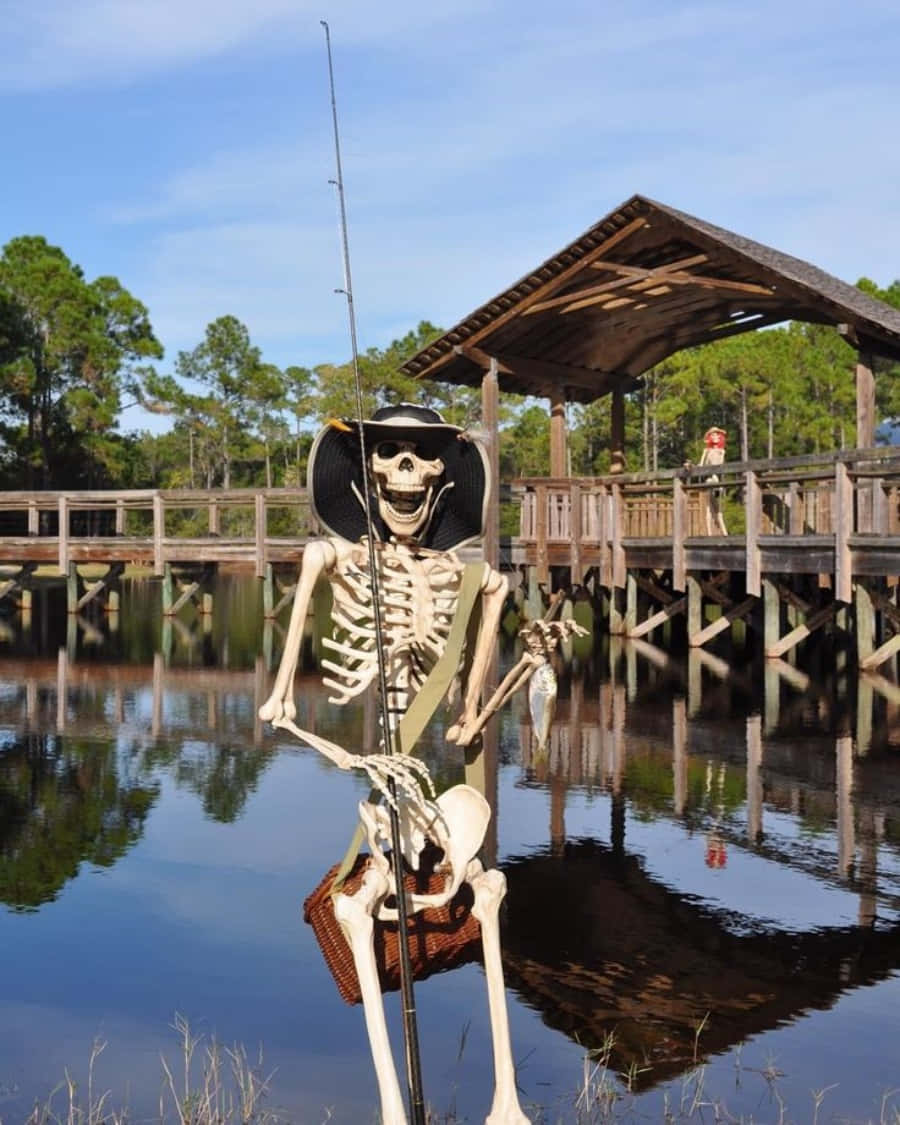 Funny Skeleton Lake Fishing Picture
