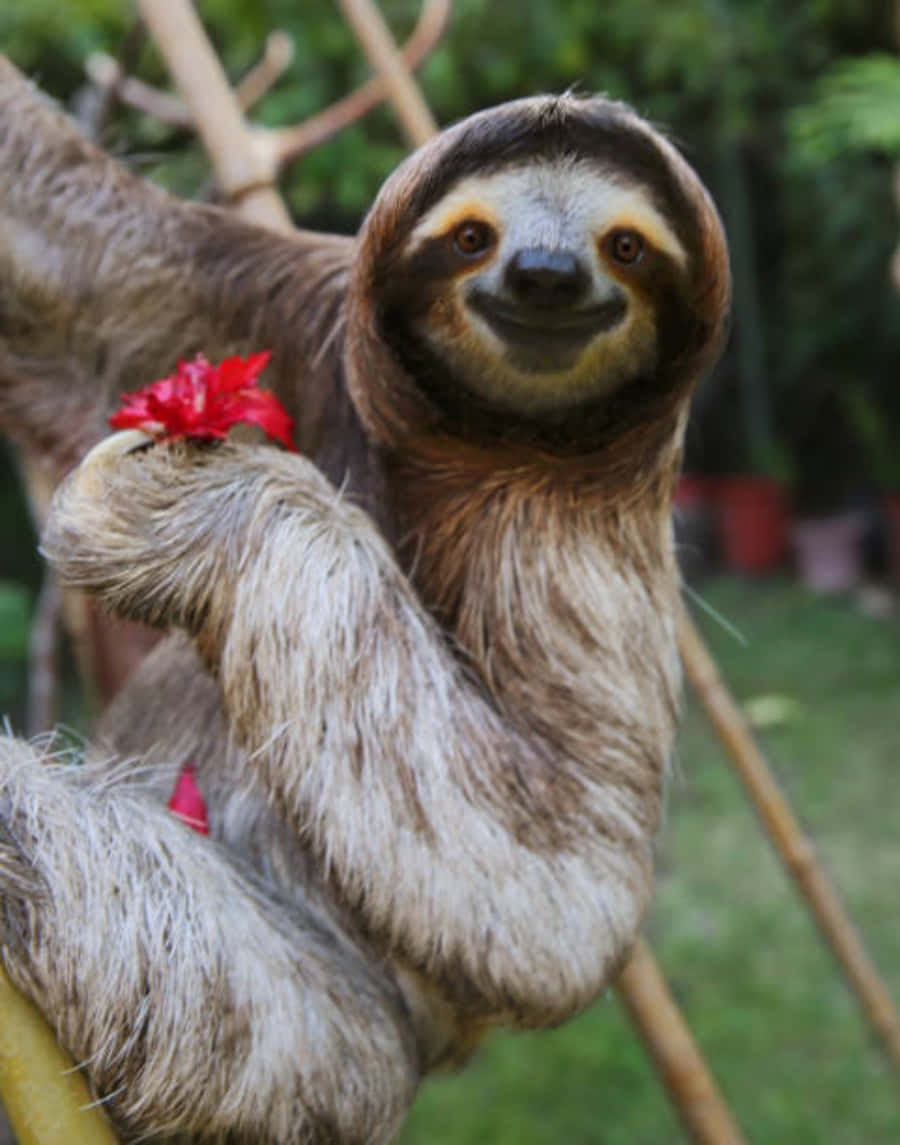 Funny Sloth Hanging Tree Flower Picture