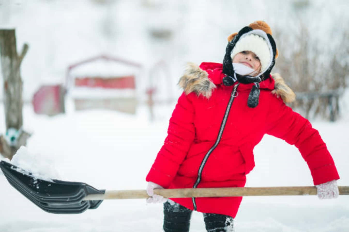 Funny Snow Girl Holding Snow Shovel Picture