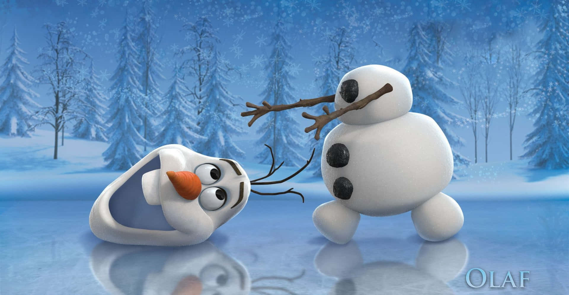 Divertenteimmagine Di Olaf Di Frozen Che Insegue Una Testa Di Neve