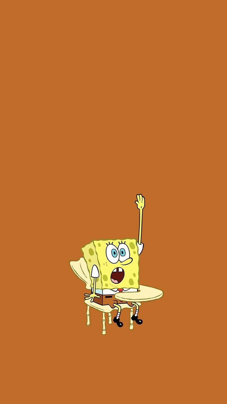 Funny Spongebob Raising His Hand Wallpaper