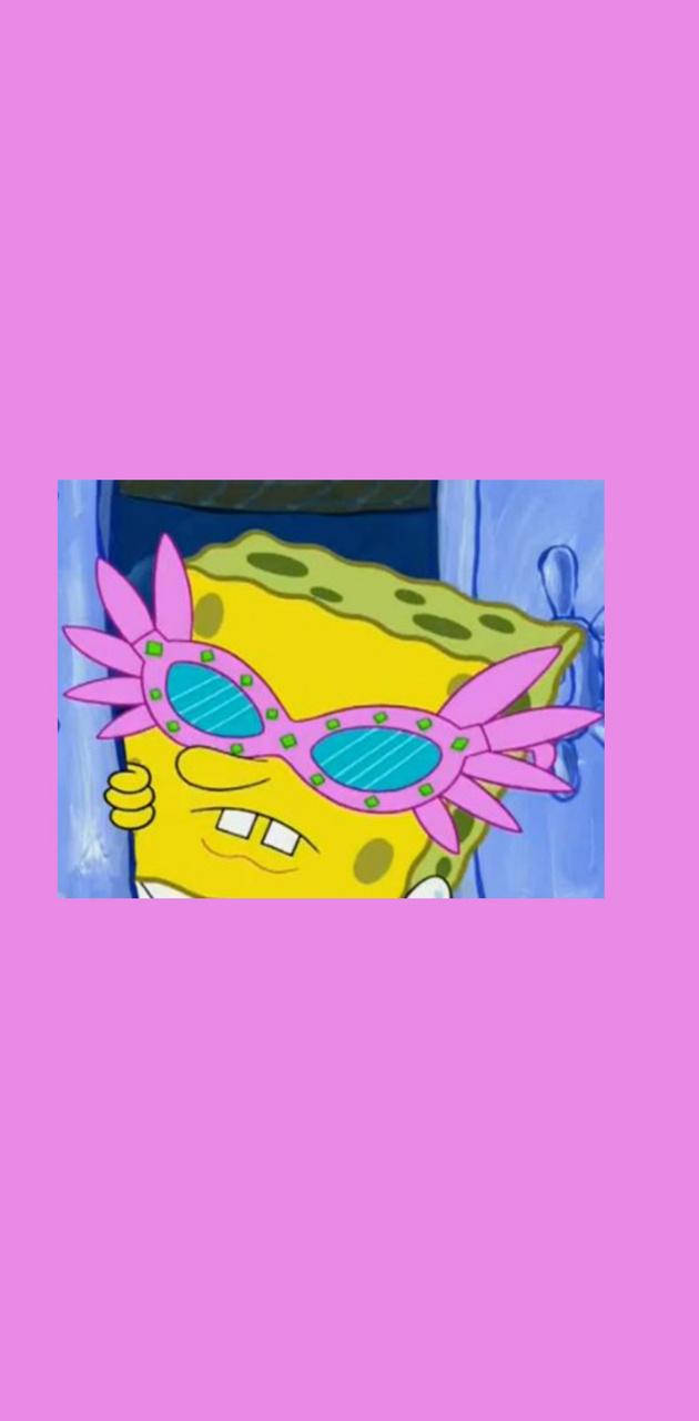 Funny Spongebob Wearing Pink Glasses Wallpaper
