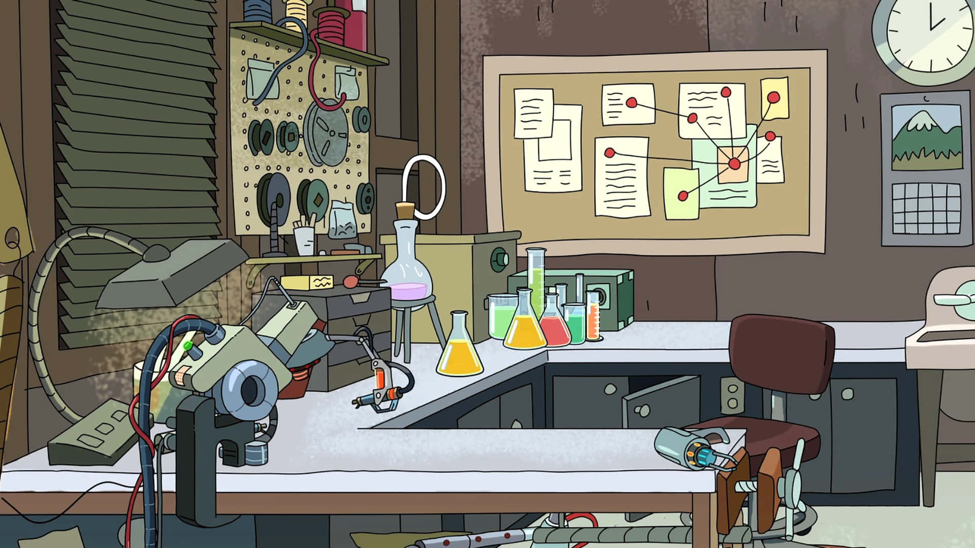 A Cartoon Image Of A Lab With A Lot Of Equipment