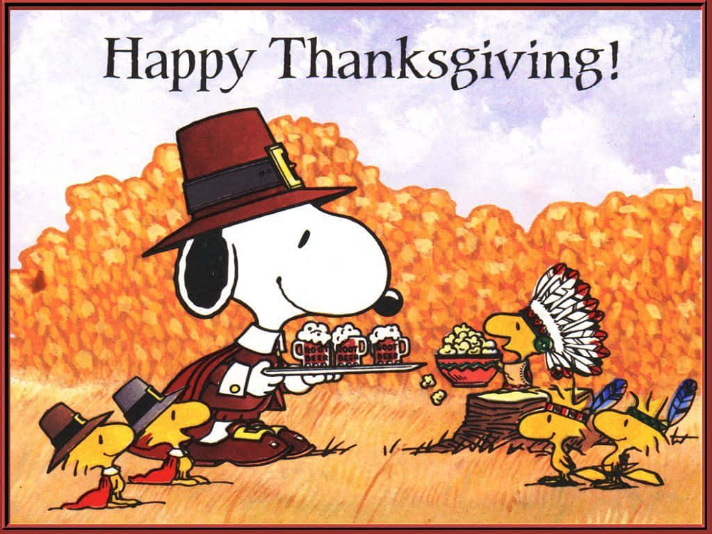 Divertentecartone Animato Di Snoopy Per Il Giorno Del Ringraziamento. Sfondo