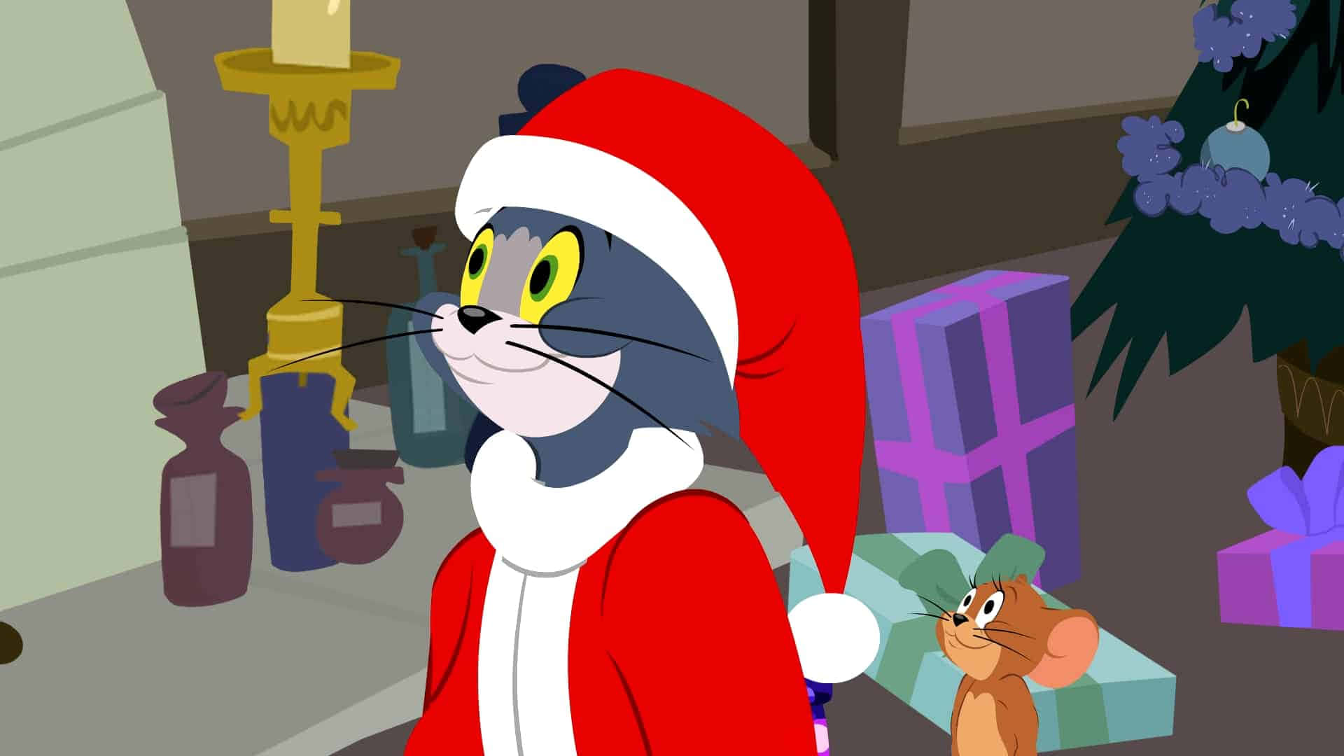 Divertenteimmagine Dell'edizione Natalizia Di Tom E Jerry