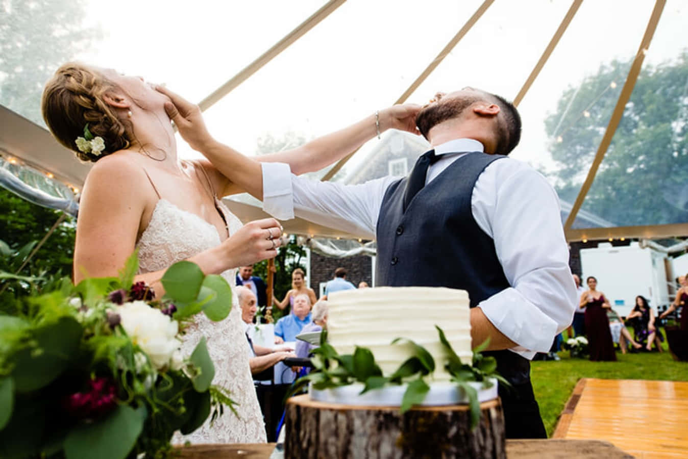 Bride and Groom Share a Moment of Laughter on Their Special Day