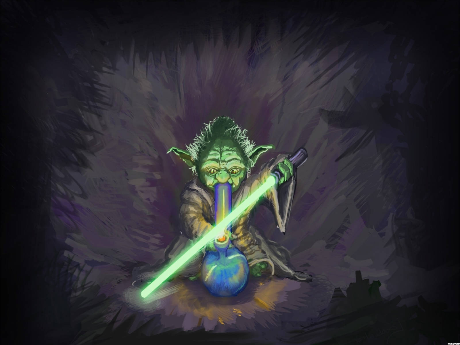Funny Yoda On Weed Wallpaper