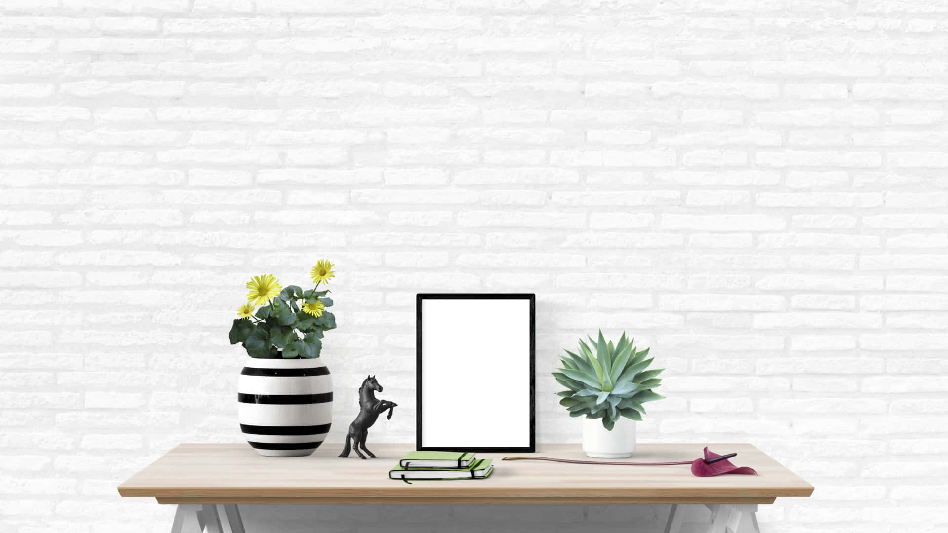 A White Table With A Vase And A Picture On It