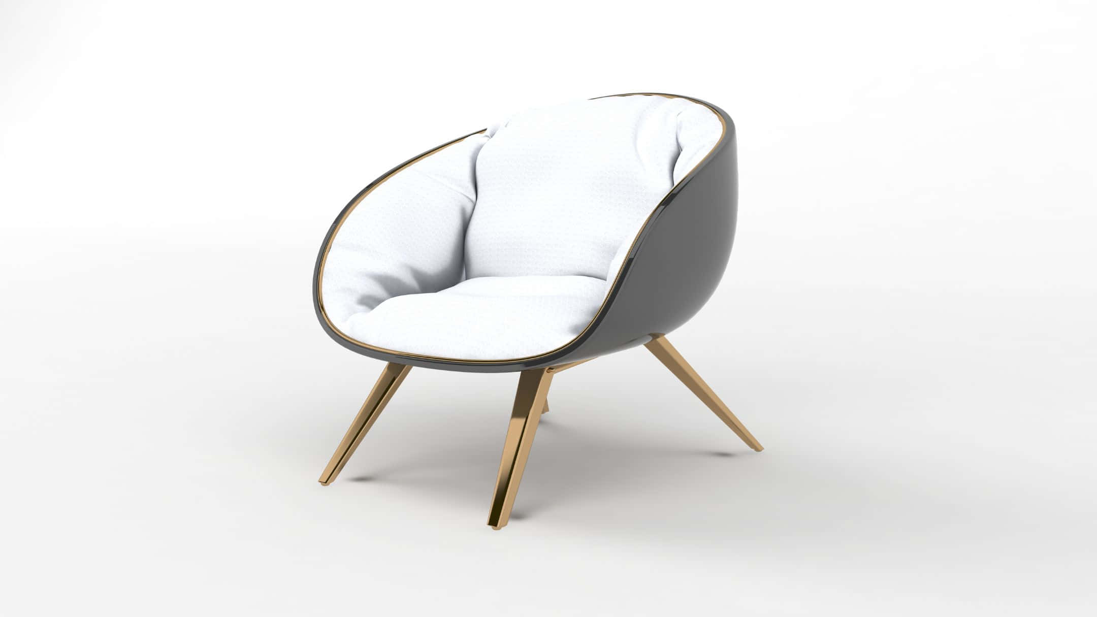 A Modern Chair With A White Cushion And Gold Legs