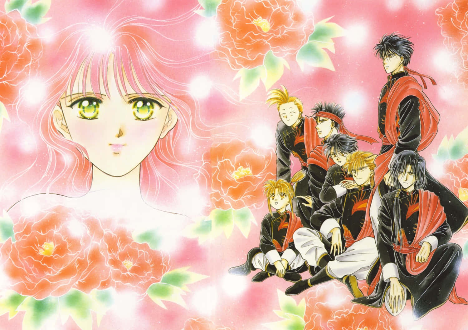 Fushigi Yuugi Characters Floral Backdrop Wallpaper