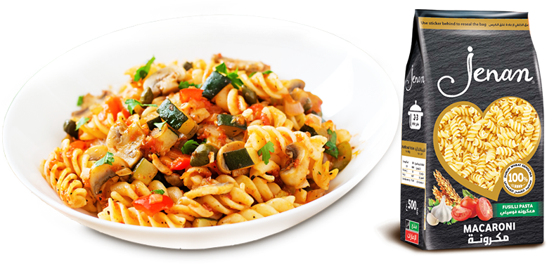 Fusilli Pasta Vegetable Stir Fryand Packaging PNG