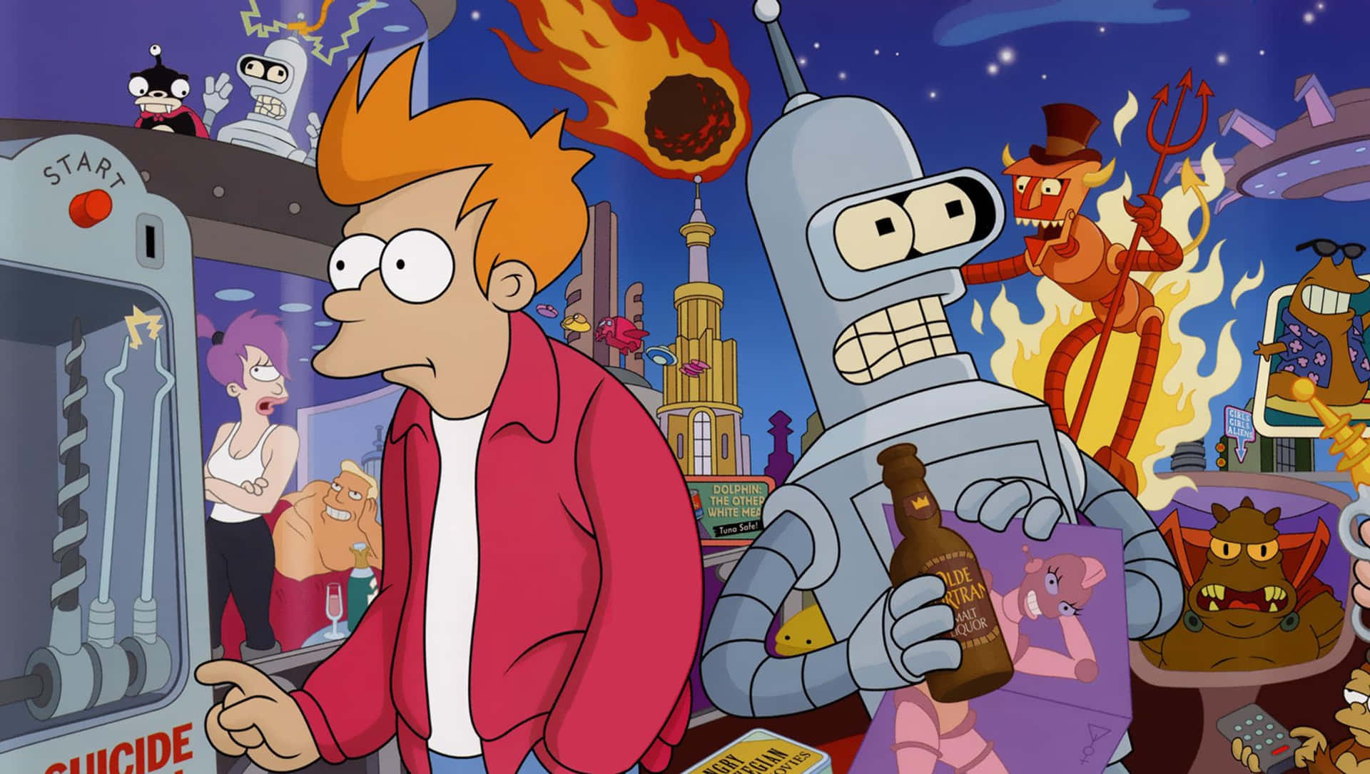 The Futurama crew posing together in New New York City.