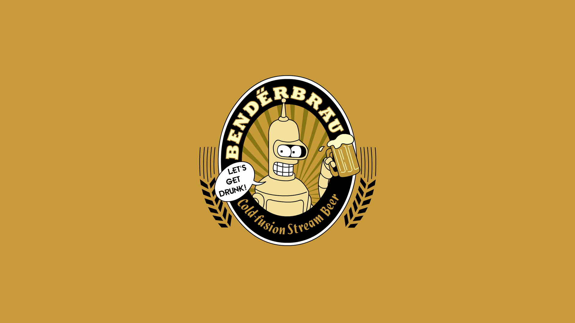 Futurama Bender Beer Logo Tapet: Pynt din skærm med et vidunderligt Futurama Bender ølmærke logo. Wallpaper