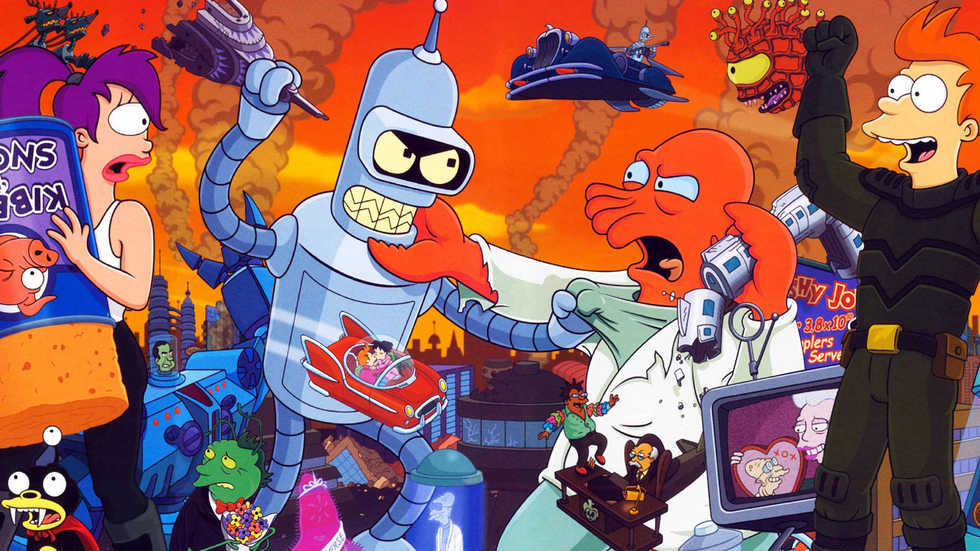 Futurama Characters Colorful Poster Background