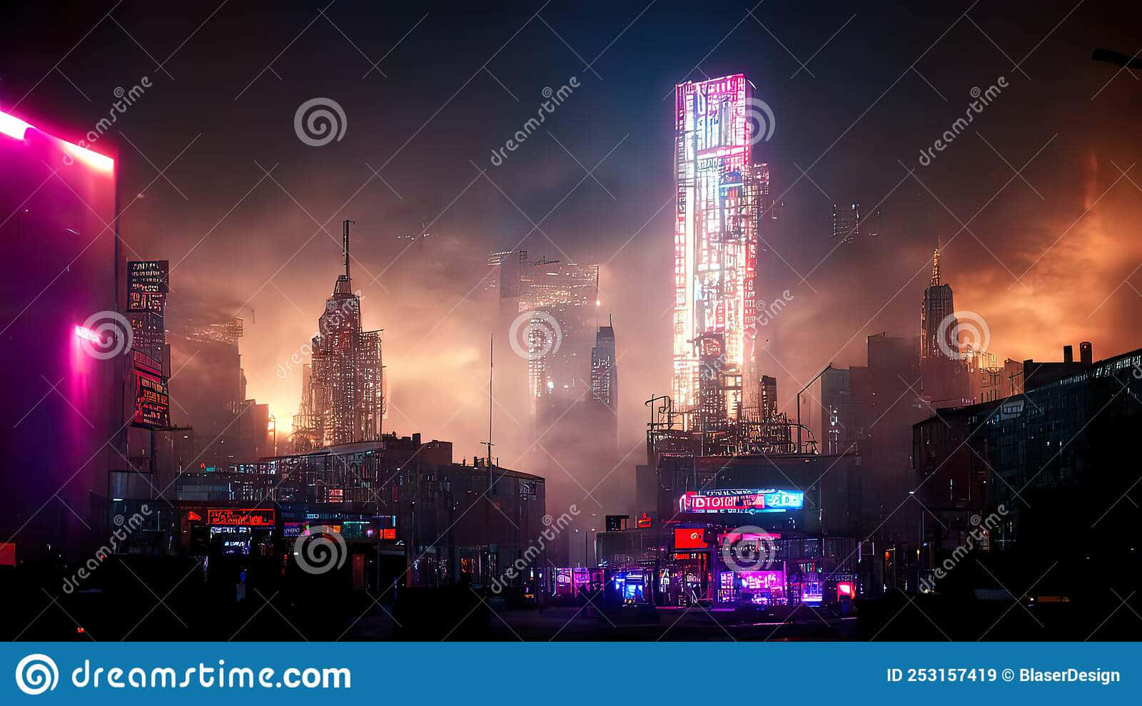 A Cityscape With Neon Lights At Night Wallpaper
