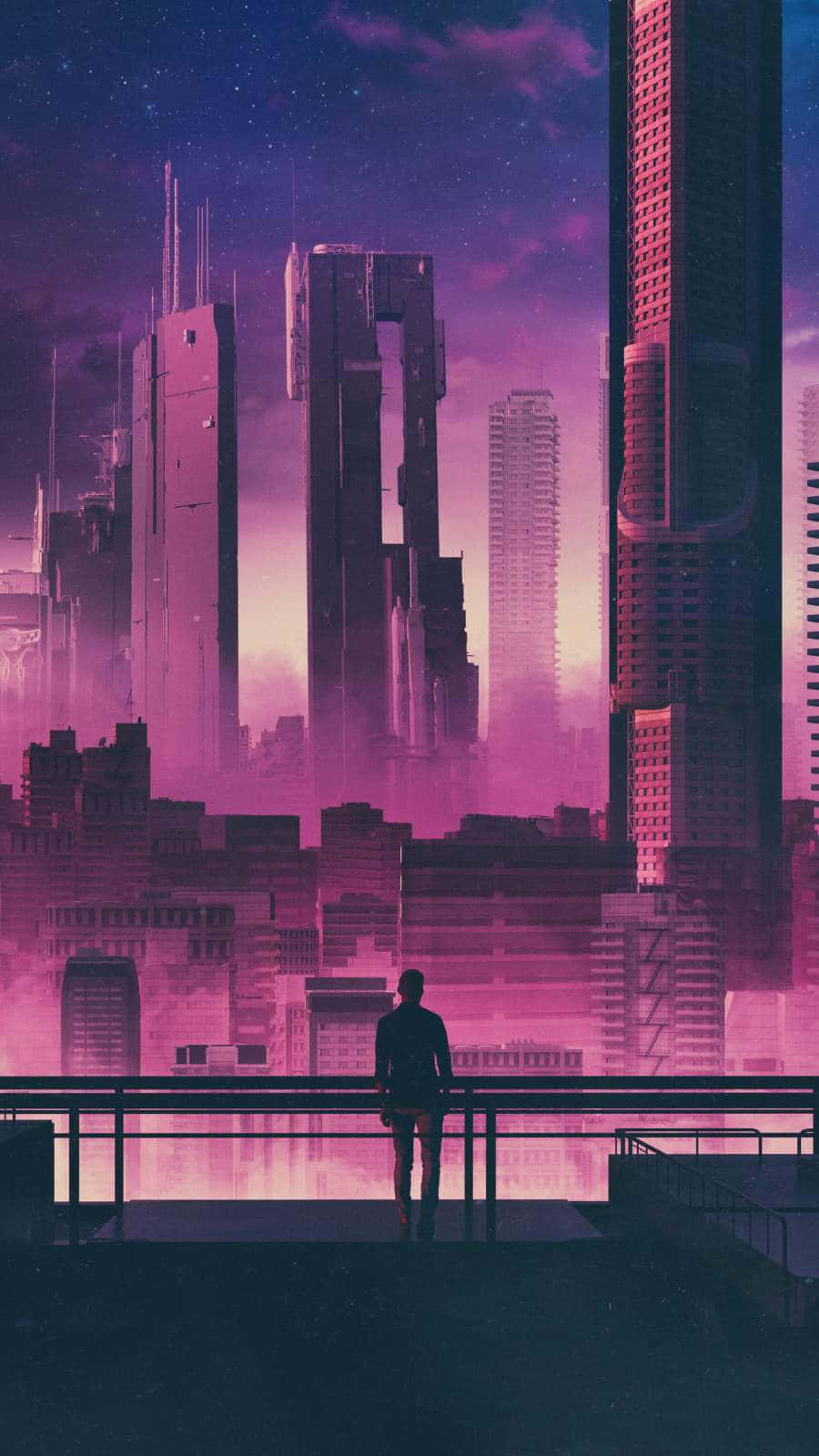 A view of a vibrant, high-tech future city filled with skyscrapers and LED billboards. Wallpaper
