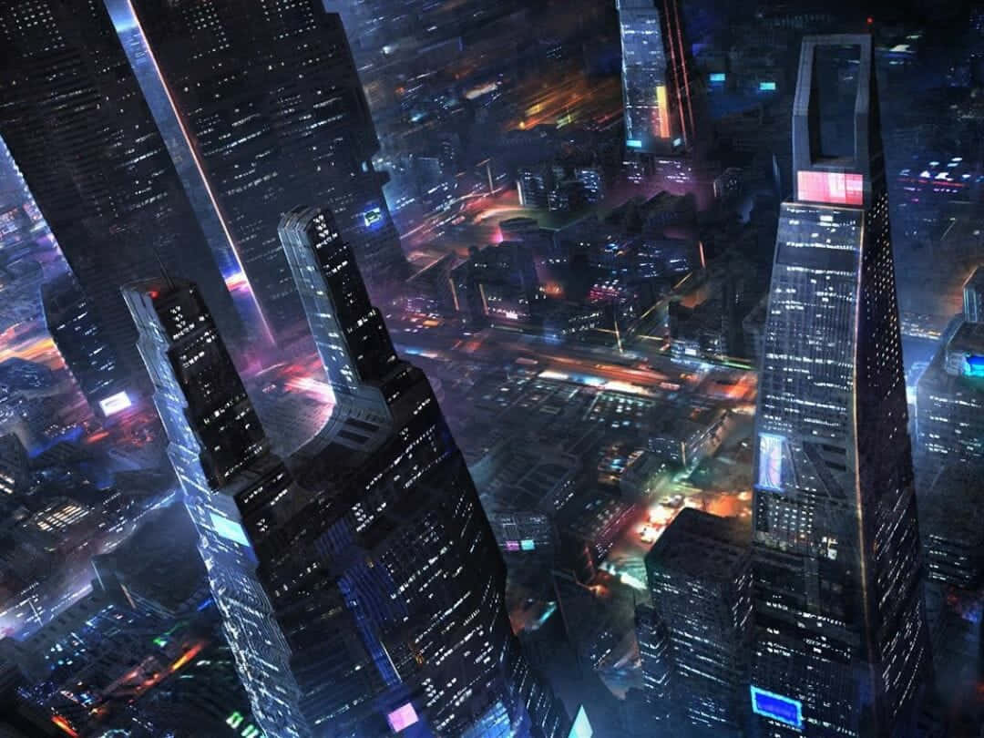 Exploring Futuristic City at Night Wallpaper