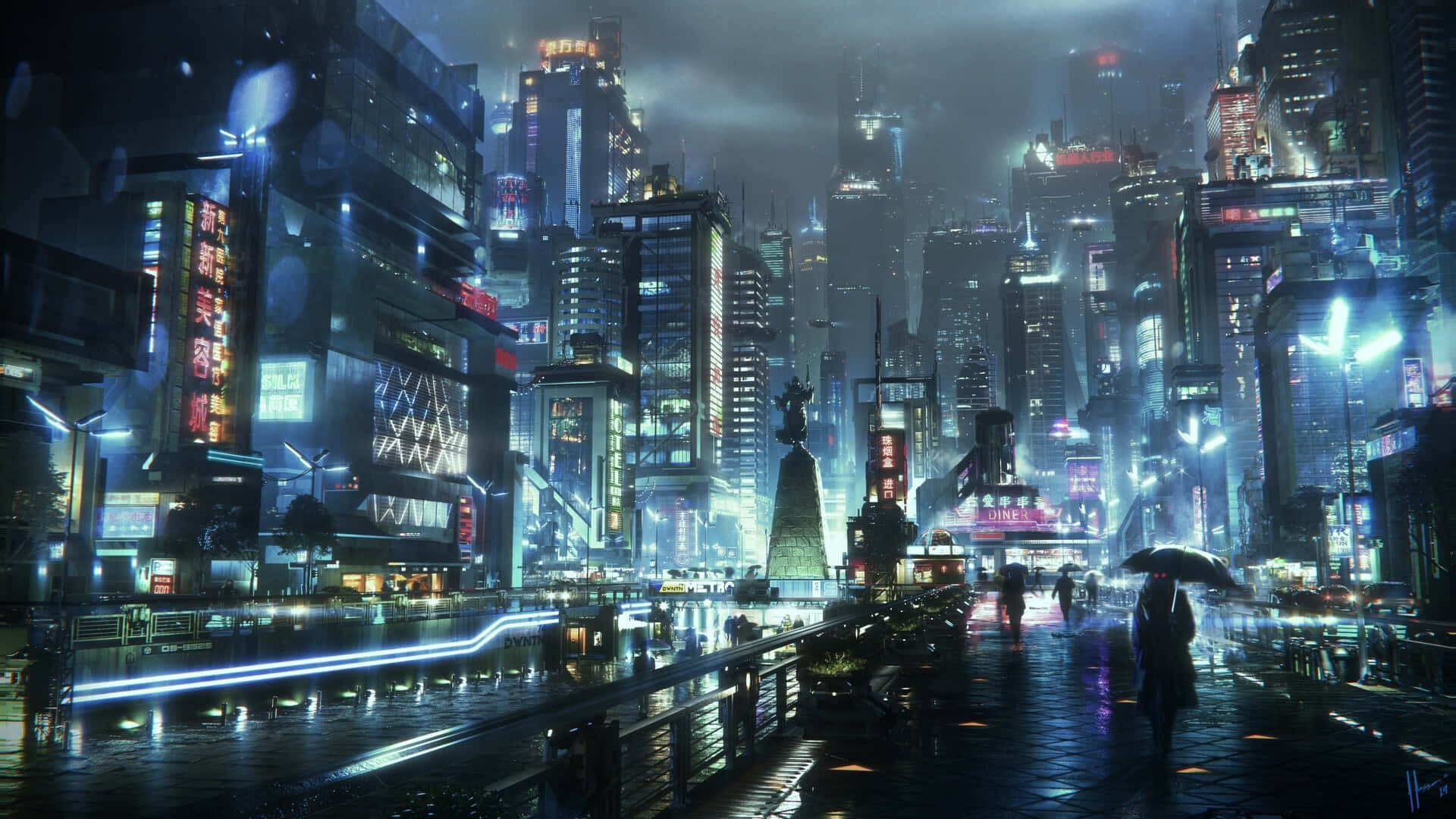 Billede af en fremtidig by om natten Wallpaper