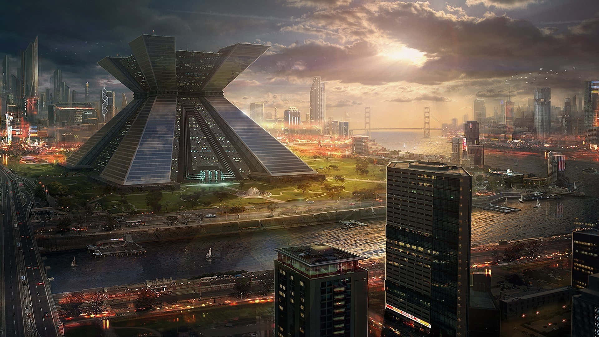 Futurode La Ciudad Rascacielos En El Escritorio Fondo de pantalla