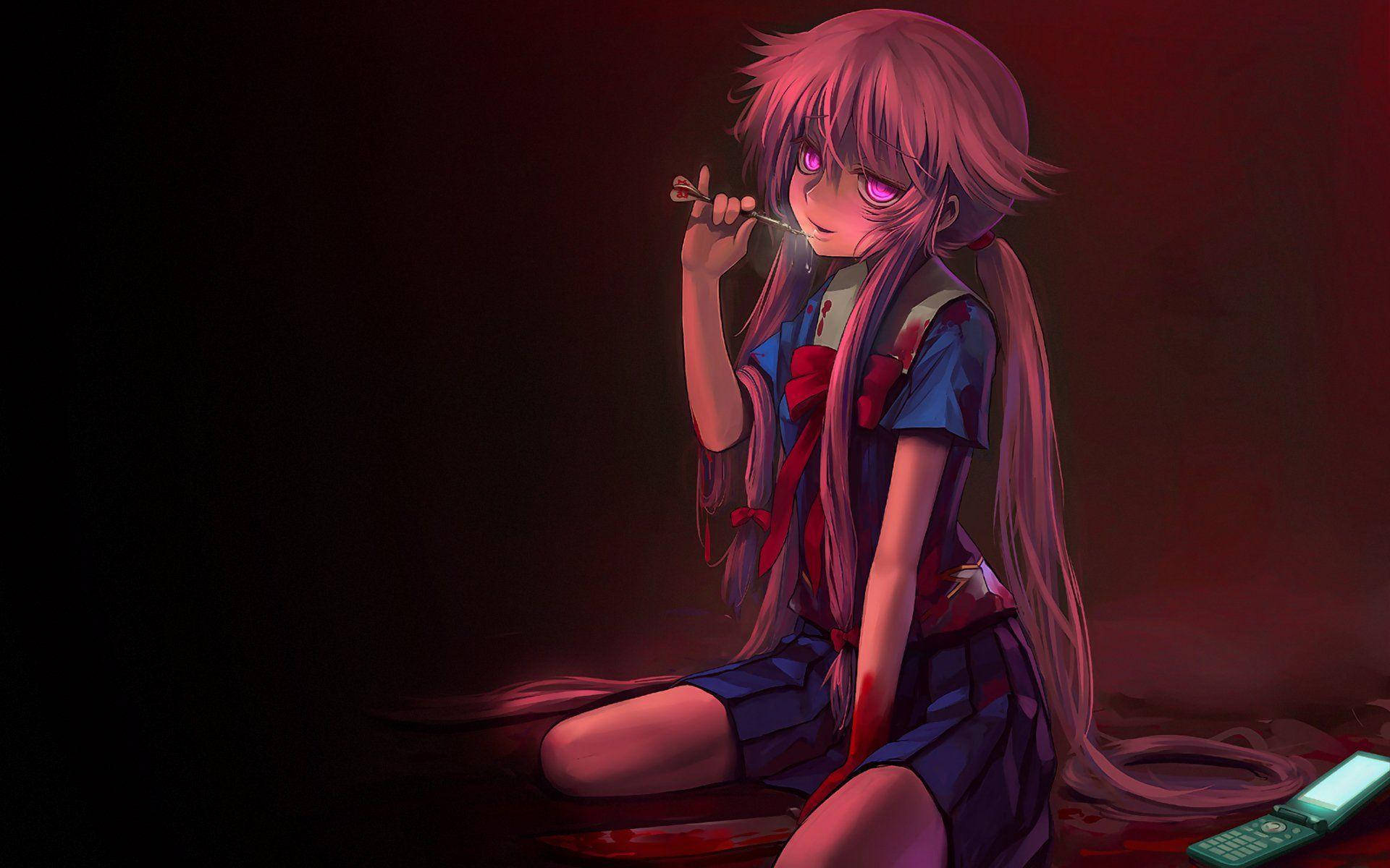 Yuno from Future Diary with glowing eyes in the dark Wallpaper