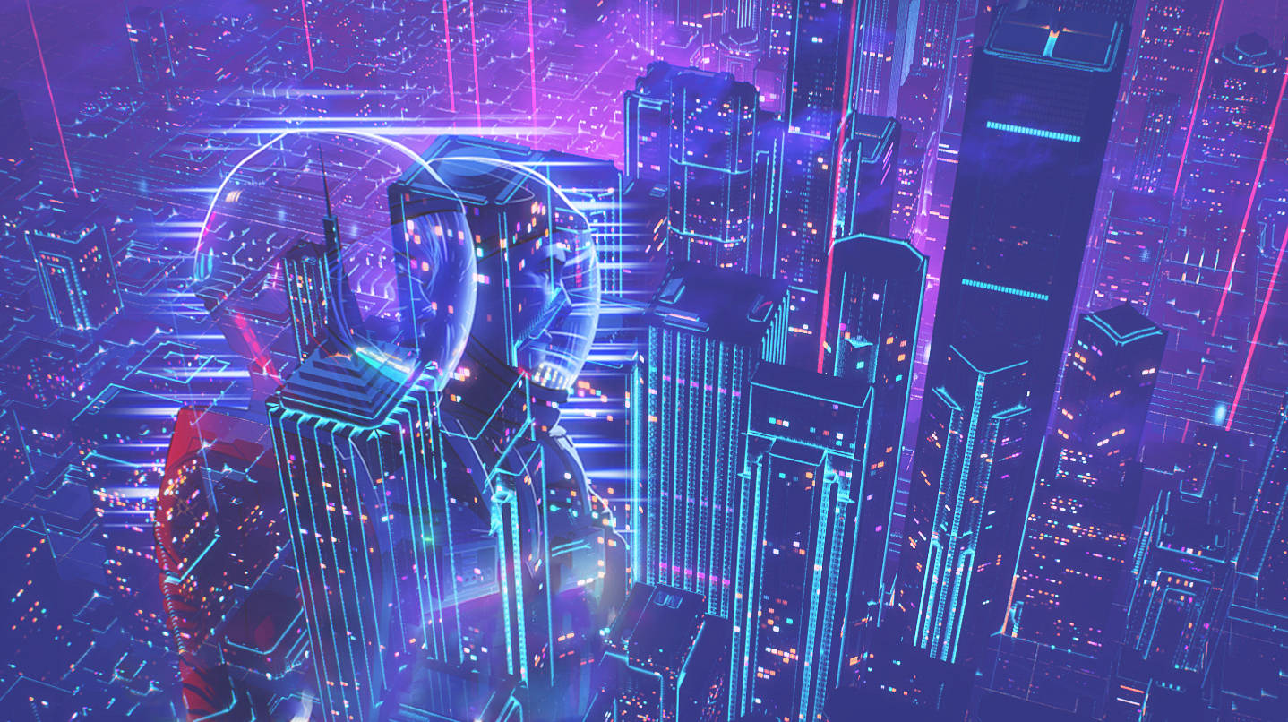 Fremtidige spil Neon City skrædderstil baggrund. Wallpaper