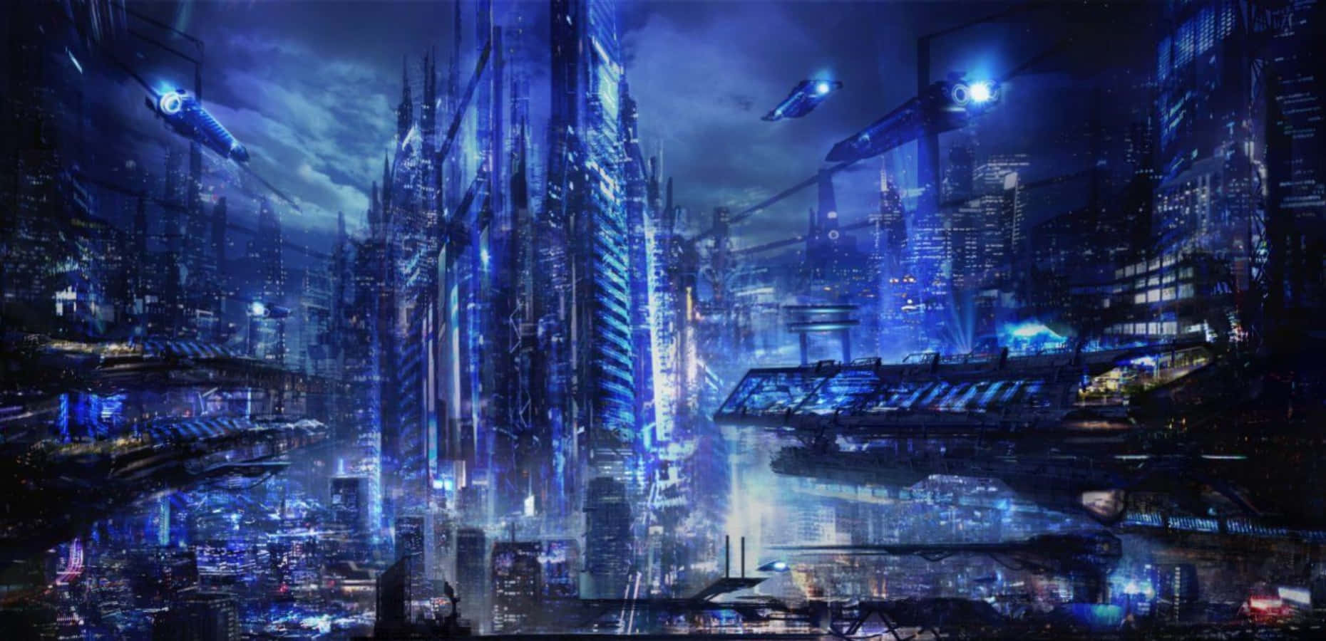 Future Buildings With Blue Lights Picture