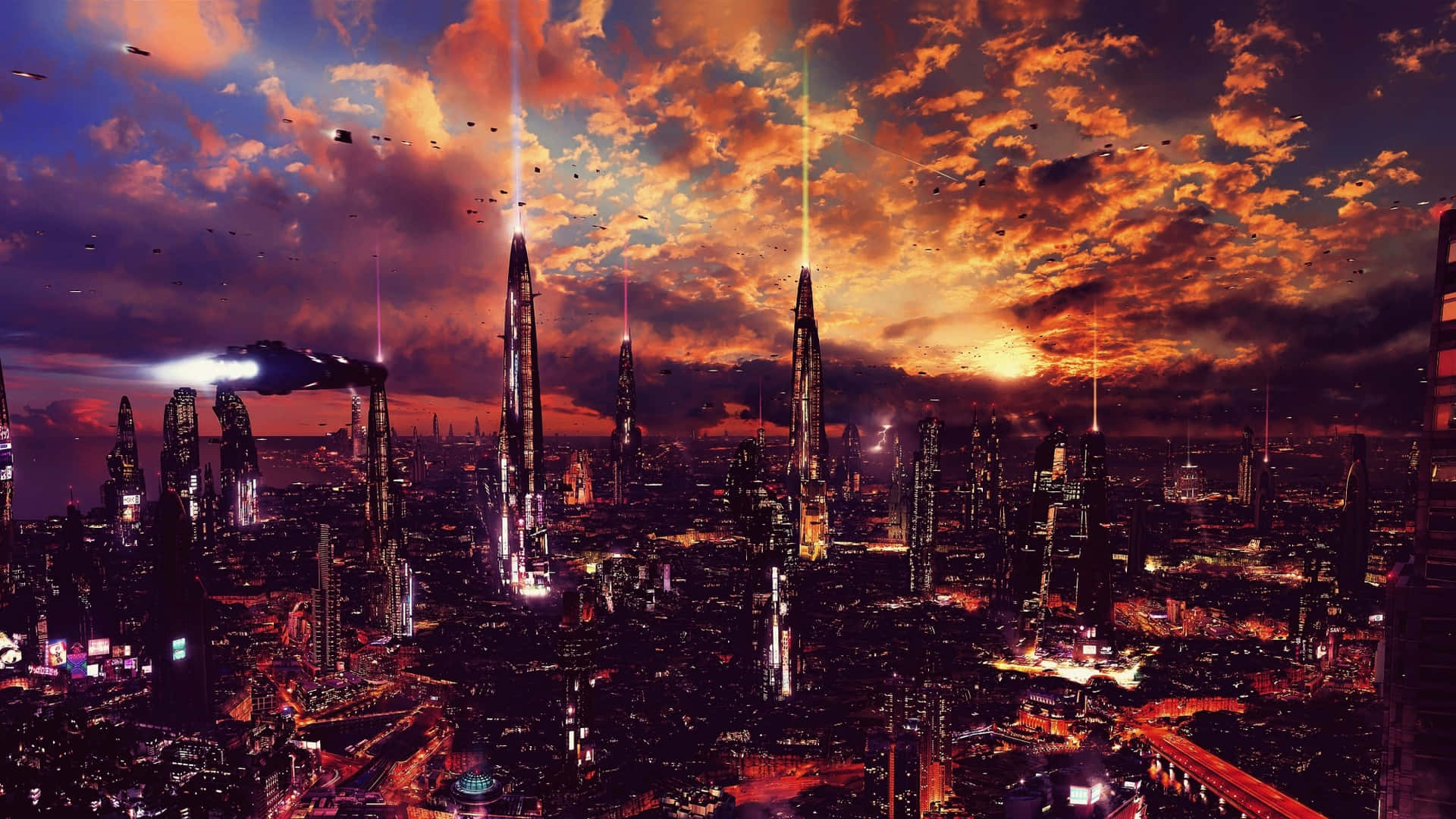 Future City With Sunset Sky Picture