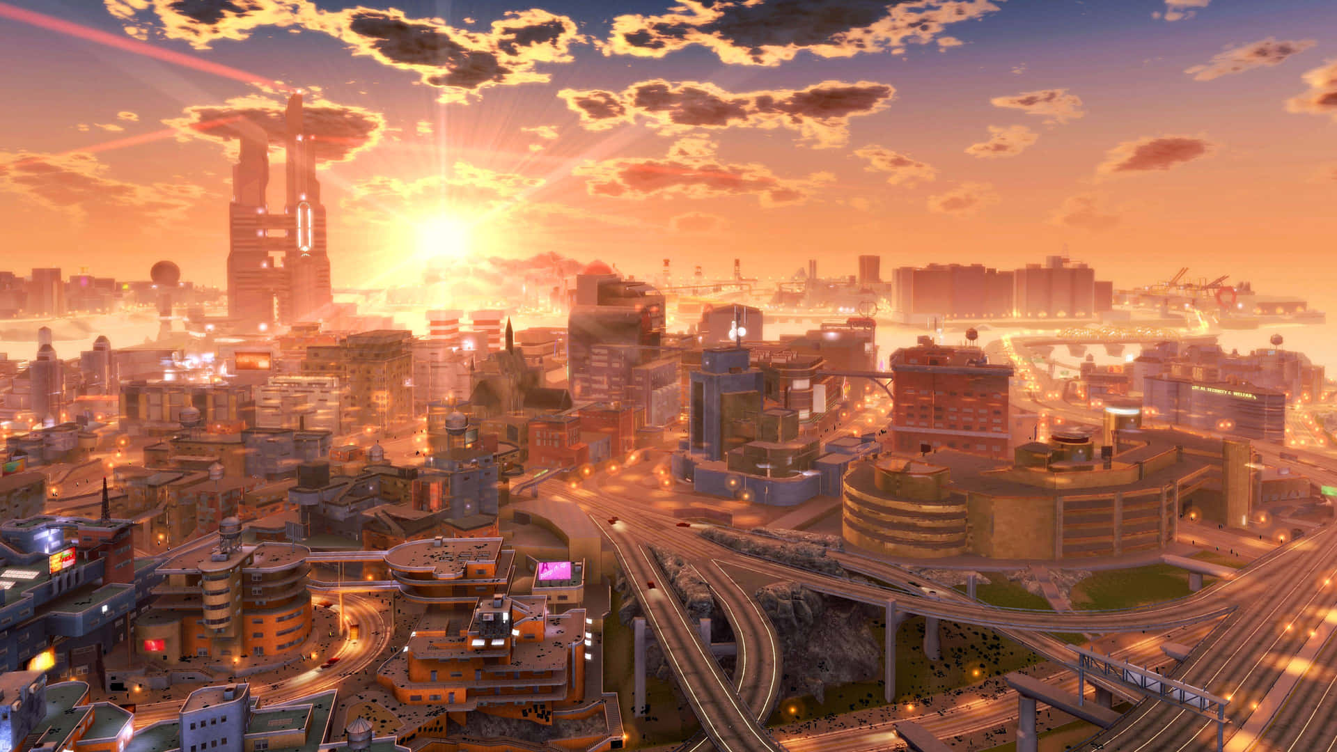 Future City With Bright Sunset View Picture