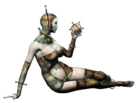 Futuristic Android Woman Pose PNG